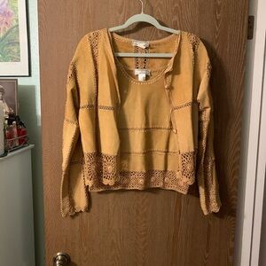 Vintage S.M.H. tan suede crochet tank/cardigan